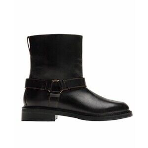 Zara Man Leather Harness Boots Black NWT Side Buckle Square Toe EUR 45 US 12